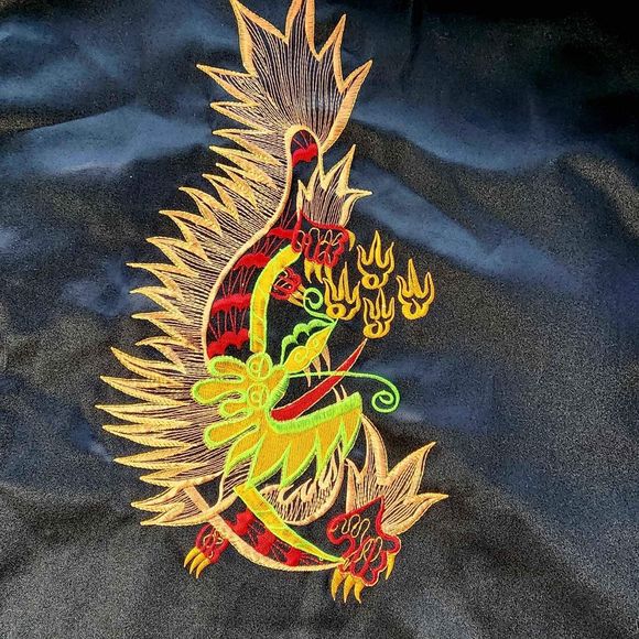 Vintage Dragon Embroidered Kimone Robe Satin Black Reversible Size Large - Picture 4 of 7